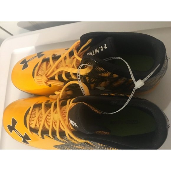 New Under‎ Armour UA Nitro Mid D Mens Football Cleats Yellow Sz 15 1270446-054